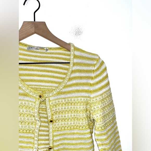 TRINA TURK Ashbridge Knit Cardigan Sweater Yellow White Striped Size Small - Picture 7 of 10